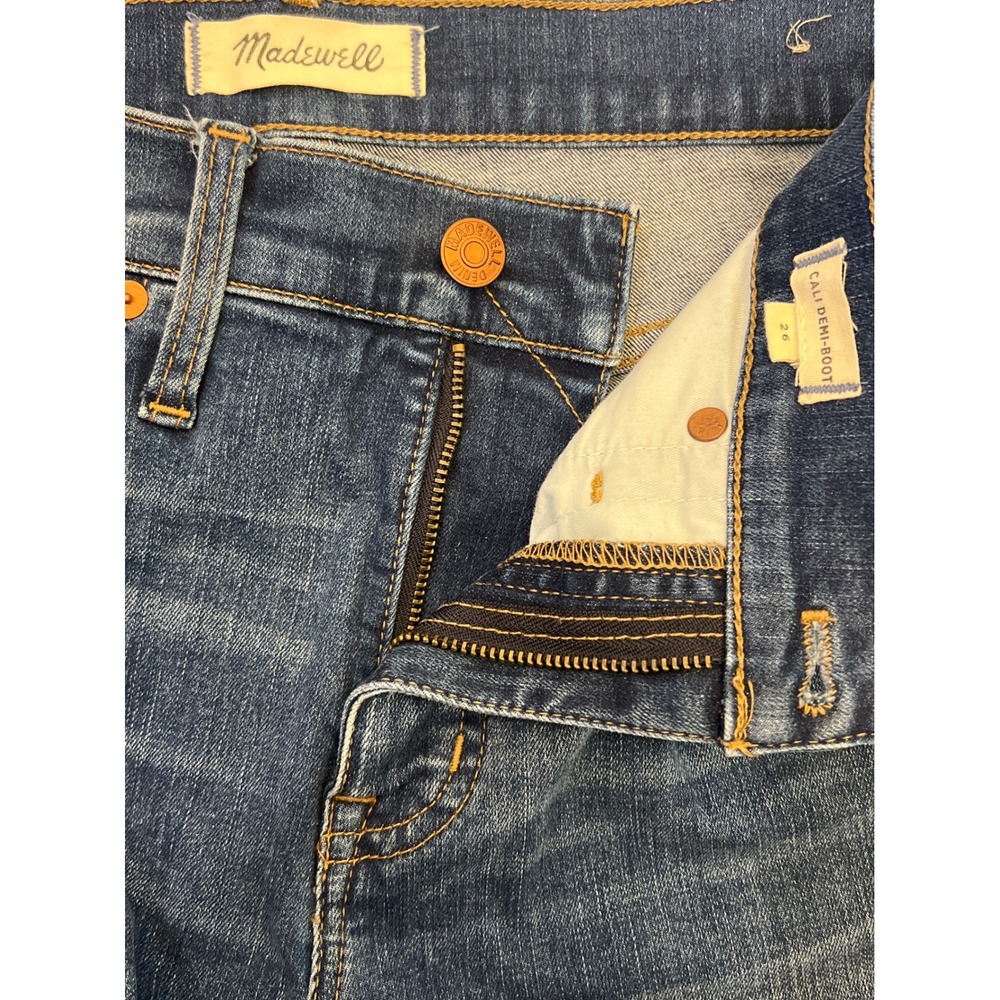 Madewell Cali Demi-Boot Jeans Blue High Rise Raw Hem Size 26 Medium Wash